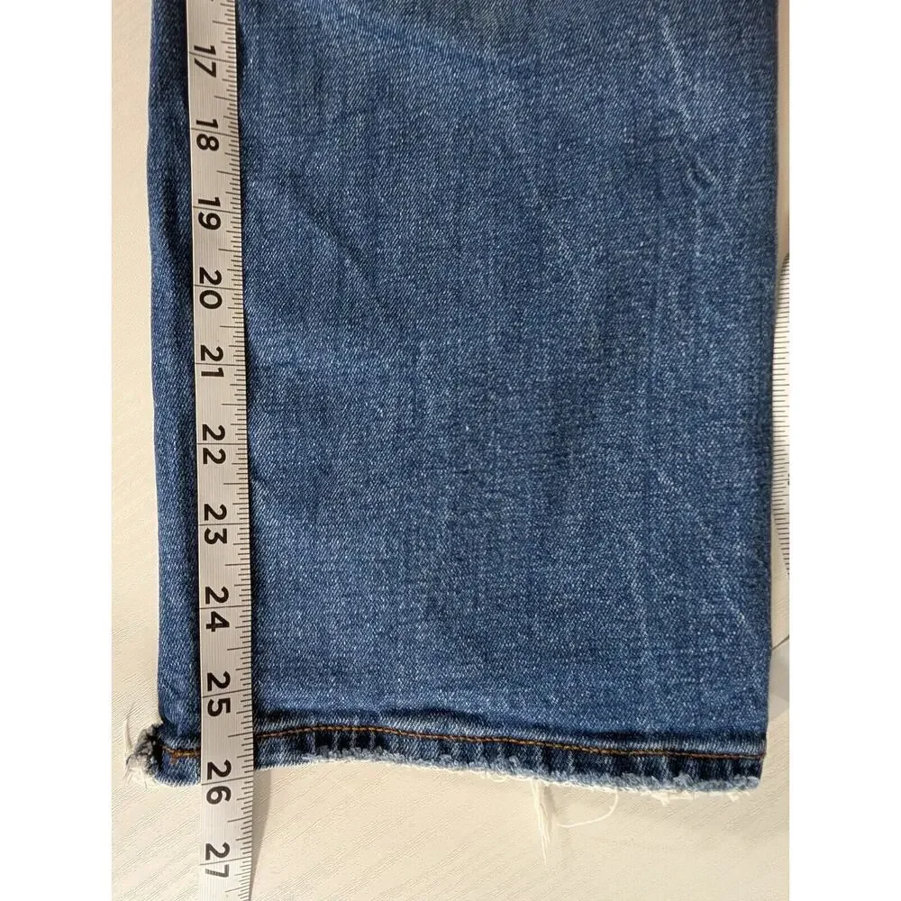 Abercrombie & Fitch Jeans Straight High Rise Distressed Blue Denim Size 31/12R